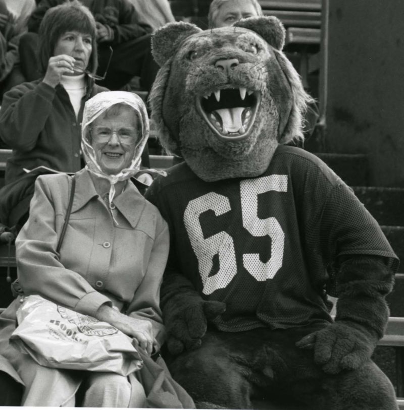 The University of St. Thomas mascot, Tommie, attending a football game, 1997. {plz update}